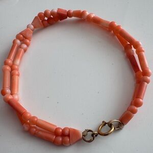 Vintage Coral Natural Angel Skin  Bracelet 14k gold clasp